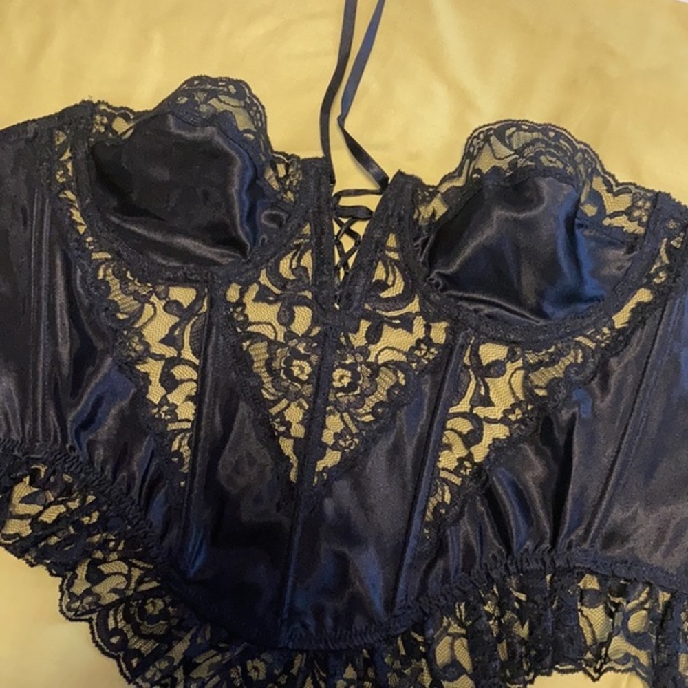 Victoria Secret 36B Vintage black corset VS Sheer lace lingerie small